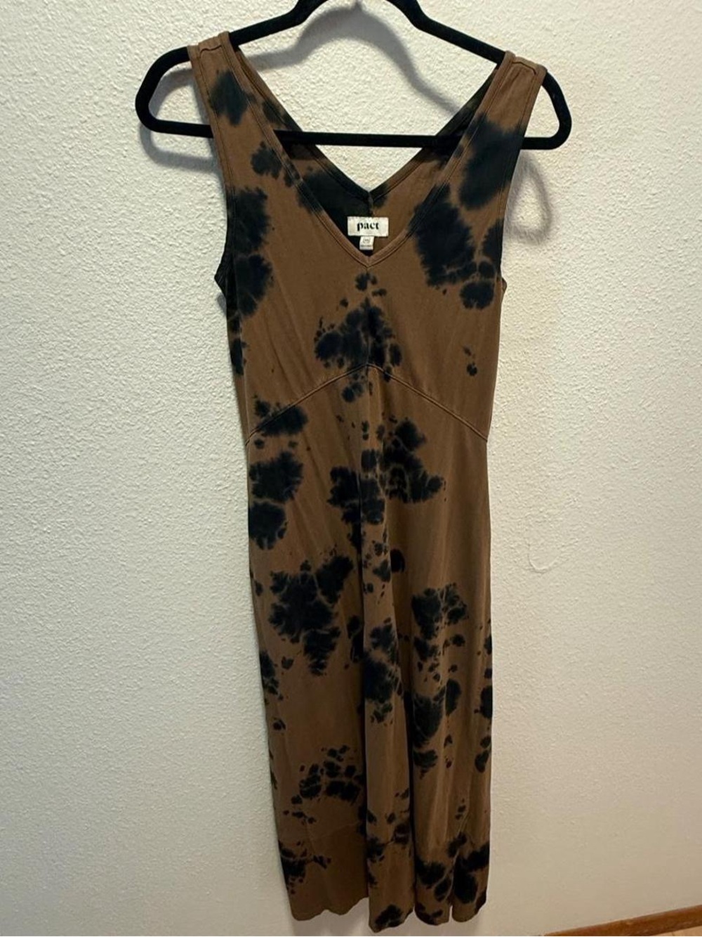 Pact tie dye 100 percent organic cotton sleeveless brown black maxi dress